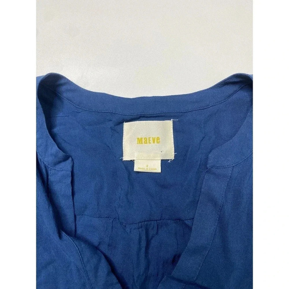 Maeve Anthropologie Womens Top Size 2 Blue Rayon V-Neck Long Sleeve Boho Solid - Picture 3 of 8